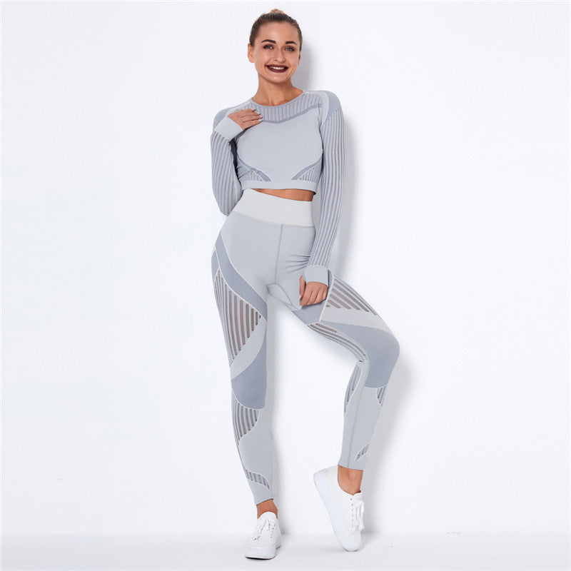 Yoga clothing suit striped hollow fitness two-piece suit - My Online Fitness Club Shop