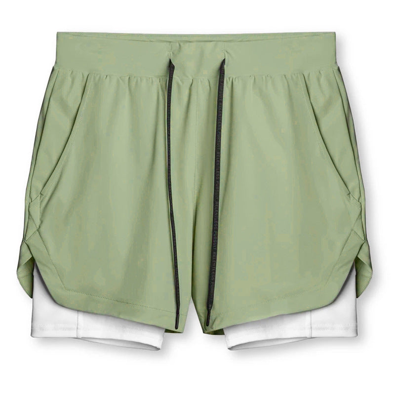Shorts deportivos casuales de secado rápido de doble capa dos en uno para correr