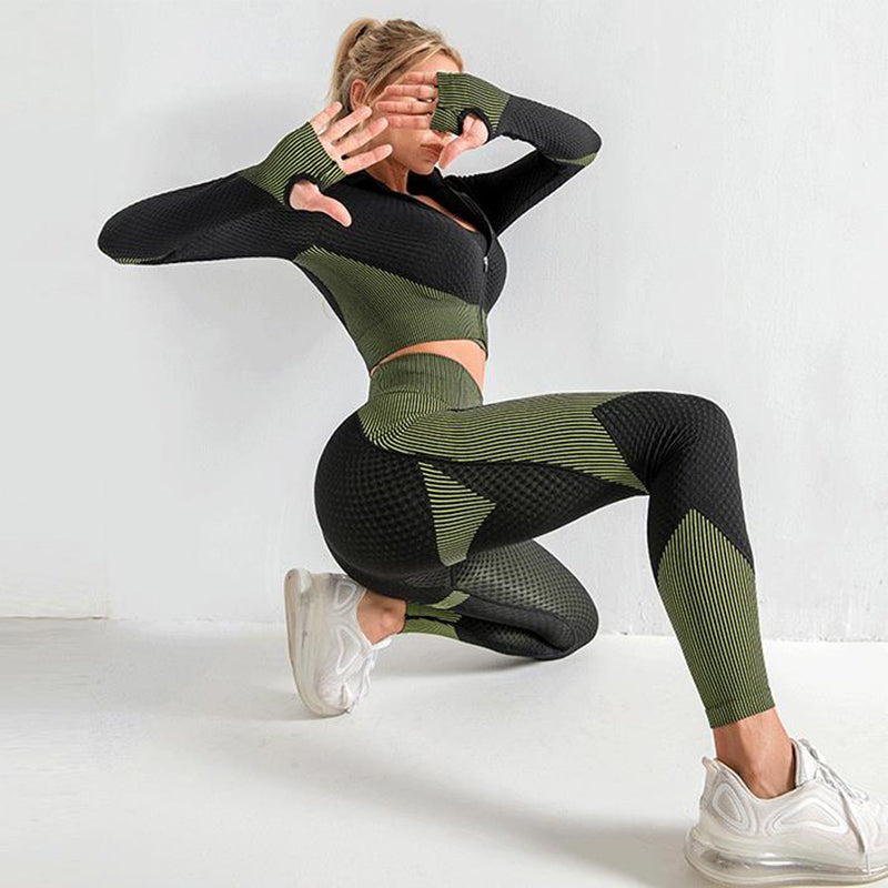 3PCS Seamless Crop Top Sports Bra  Outfits Tracksuit Sport Yoga Set