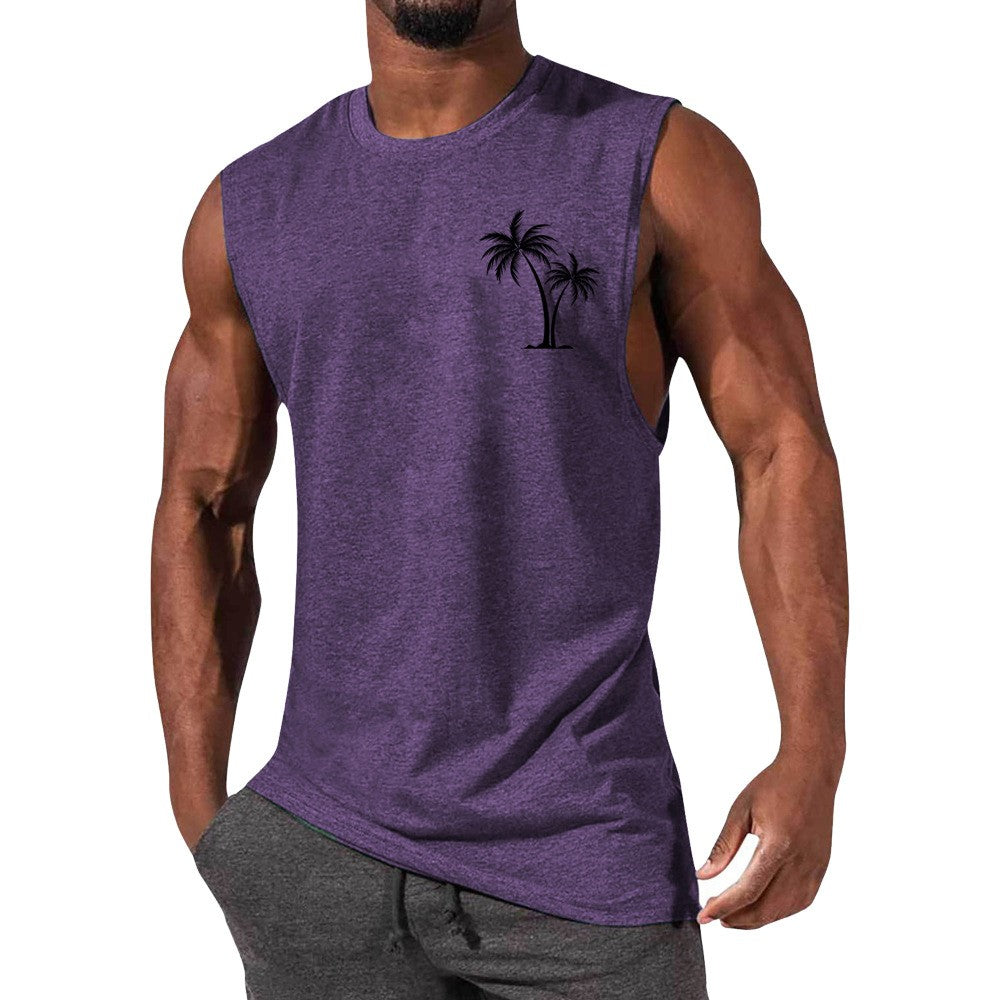 Camiseta sin mangas con bordado de árbol de coco para hombre
