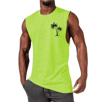 Camiseta sin mangas con bordado de árbol de coco para hombre