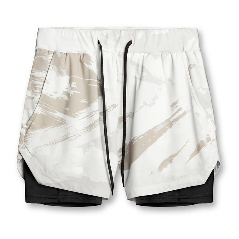 Shorts deportivos casuales de secado rápido de doble capa dos en uno para correr